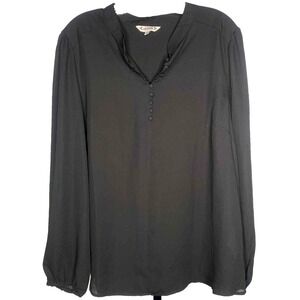 Nanette Lepore Black Semi-Sheer Blouse Gauzy Multi-Button size XL minimalist‎